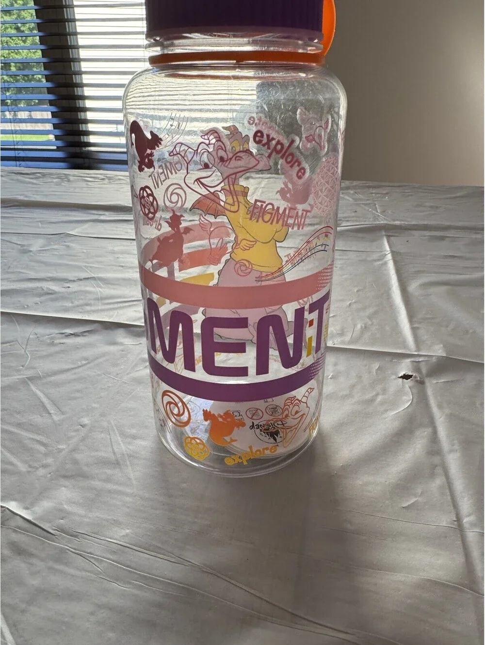NEW Figment Water Bottle With Lid Strap Disney Parks WDW Epcot Theme Park